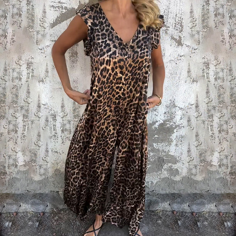 Mason Rove™ | A-Line V-Neck Dress with Leaf Pattern