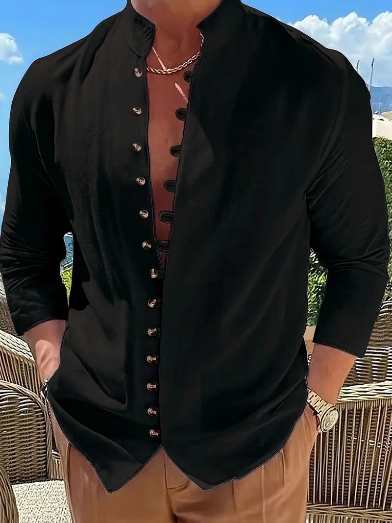 Hudson™ | Long-Sleeved Linen Shirt with Mandarin Collar