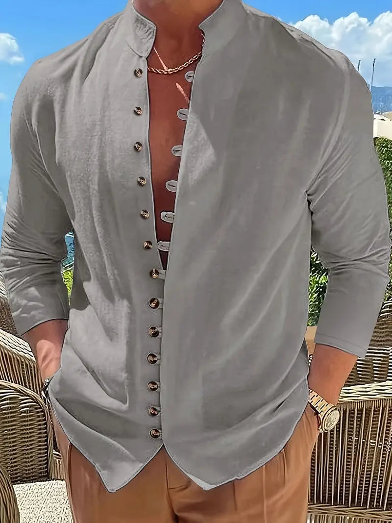 Hudson™ | Long-Sleeved Linen Shirt with Mandarin Collar