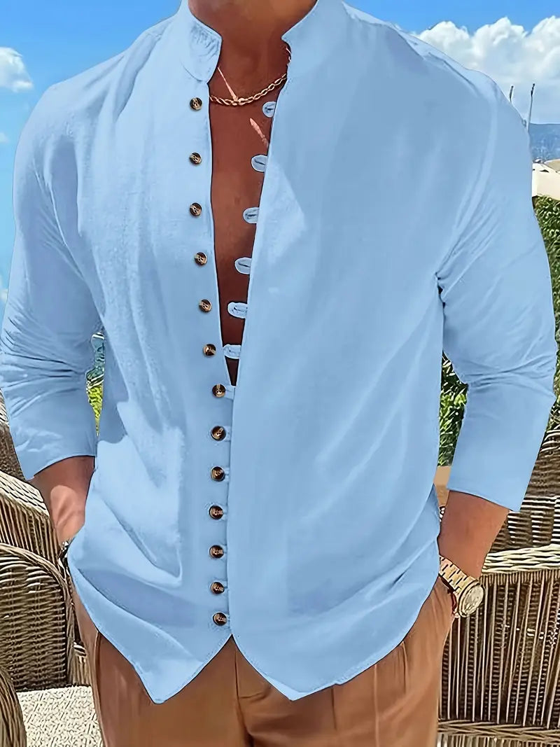 Hudson™ | Long-Sleeved Linen Shirt with Mandarin Collar