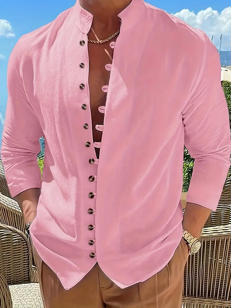 Hudson™ | Long-Sleeved Linen Shirt with Mandarin Collar